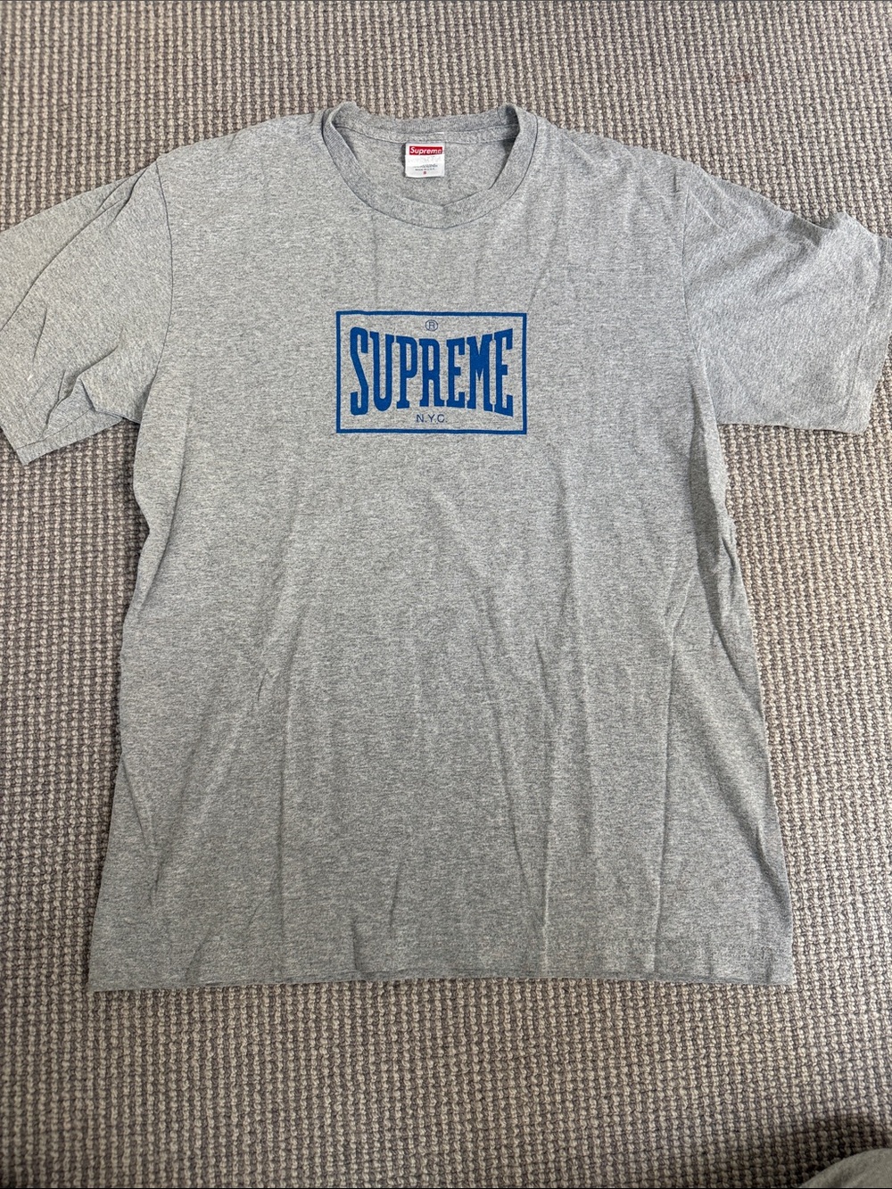 Supreme Gray Short Sleeve T-Shirt with Blue Box Logo